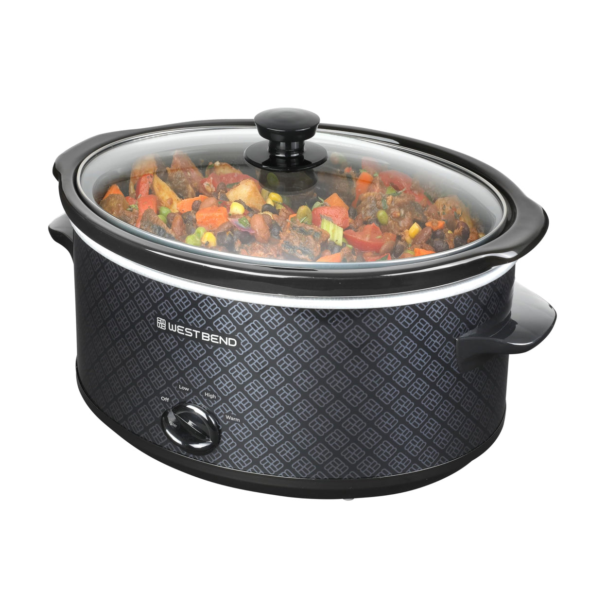 West Bend Slow Cooker 6-Quart Manual Crockery Style with Dishwasher Safe Oval Ceramic Crockpot and Glass Lid Two Temperature Settings Plus Keep Warm, 330-Watts, Black West Bend