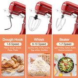 CEBORY 3-IN-1 Electric Stand Mixer, 6.5QT Bowl 10-Speed Kitchen Mixer, Household Food Mixers include Dough Hook, Beater and Whisk, Bread Cake Mixer for Baking and Most Home Cooks, Red CEBORY