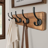SKOLOO Rustic Wall Mounted Coat Rack with 16 Inch Mounting Hole Distance, Pine Solid Wood Coat Hook Hanger - 5 Hooks for Hanging Clothes Robes Towels Coats SKOLOO