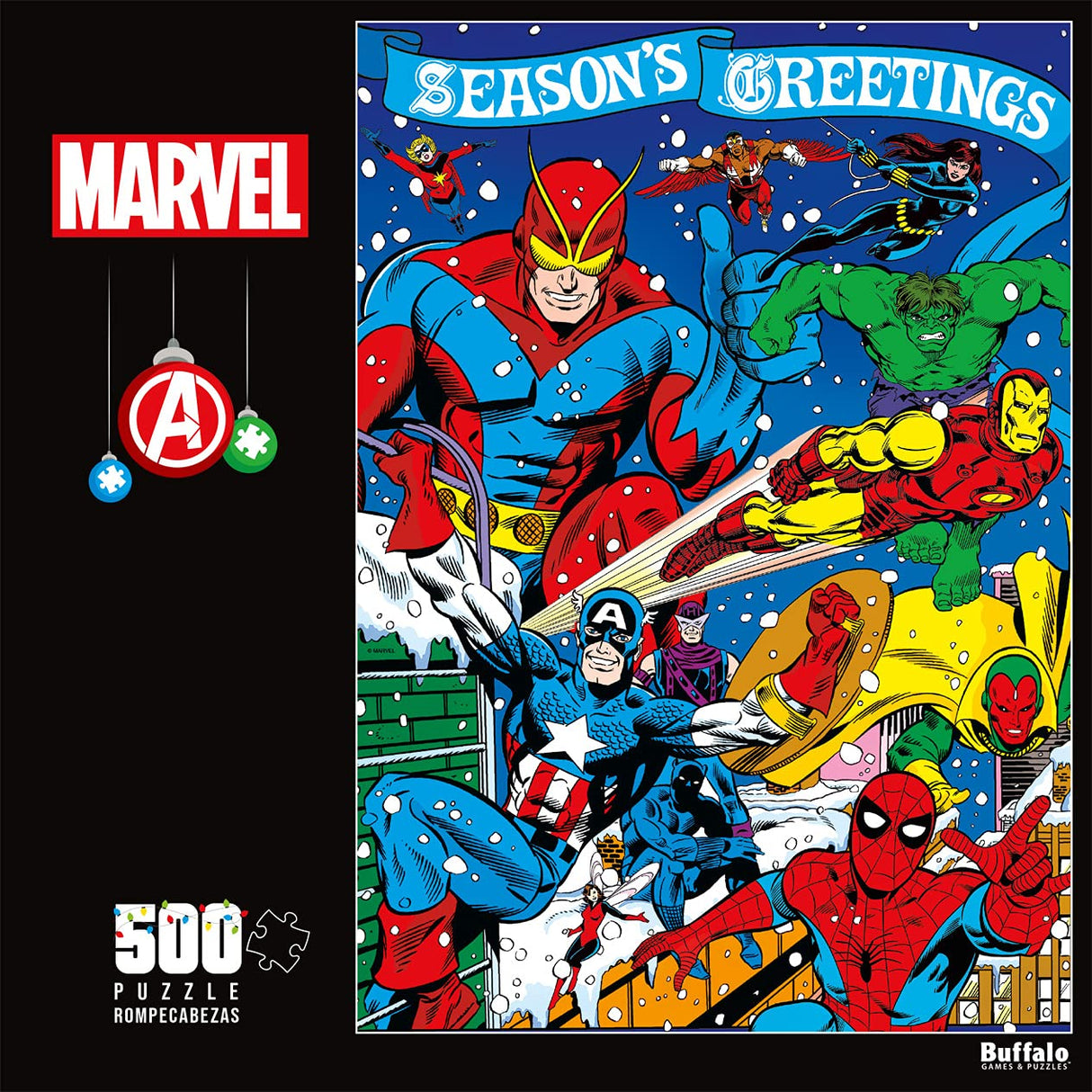 Buffalo Games - Marvel - Season's Greeting from The Avengers - 500 Piece Jigsaw Puzzle for Adults -Challenging Puzzle Perfect for Game Nights - Finished Size is 21.25 x 15.00 Buffalo Games