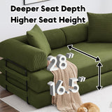 ZEIINPA Convertible Sleeper Sofa Bed with Cylindrical Pillow, Corduroy Folding Mattress Couch with Fixed-Shape Frame, Floor Sofa Lounge Couch for Living Room Bedroom Lounge Studio-Green ZEIINPA