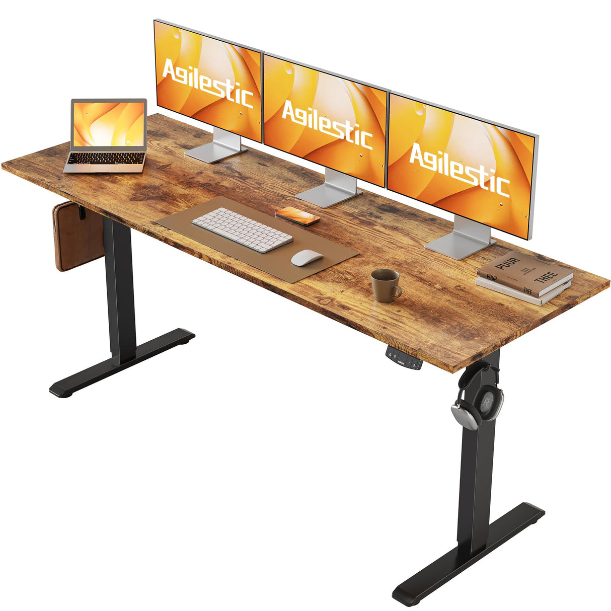 Agilestic Electric Standing Desk, Large 63 x 24 Inches Height Adjustable Desk, Sit Stand up Desk for Work Office Home, Ergonomic Rising Computer Table with Memory Preset, Rustic Brown Agilestic