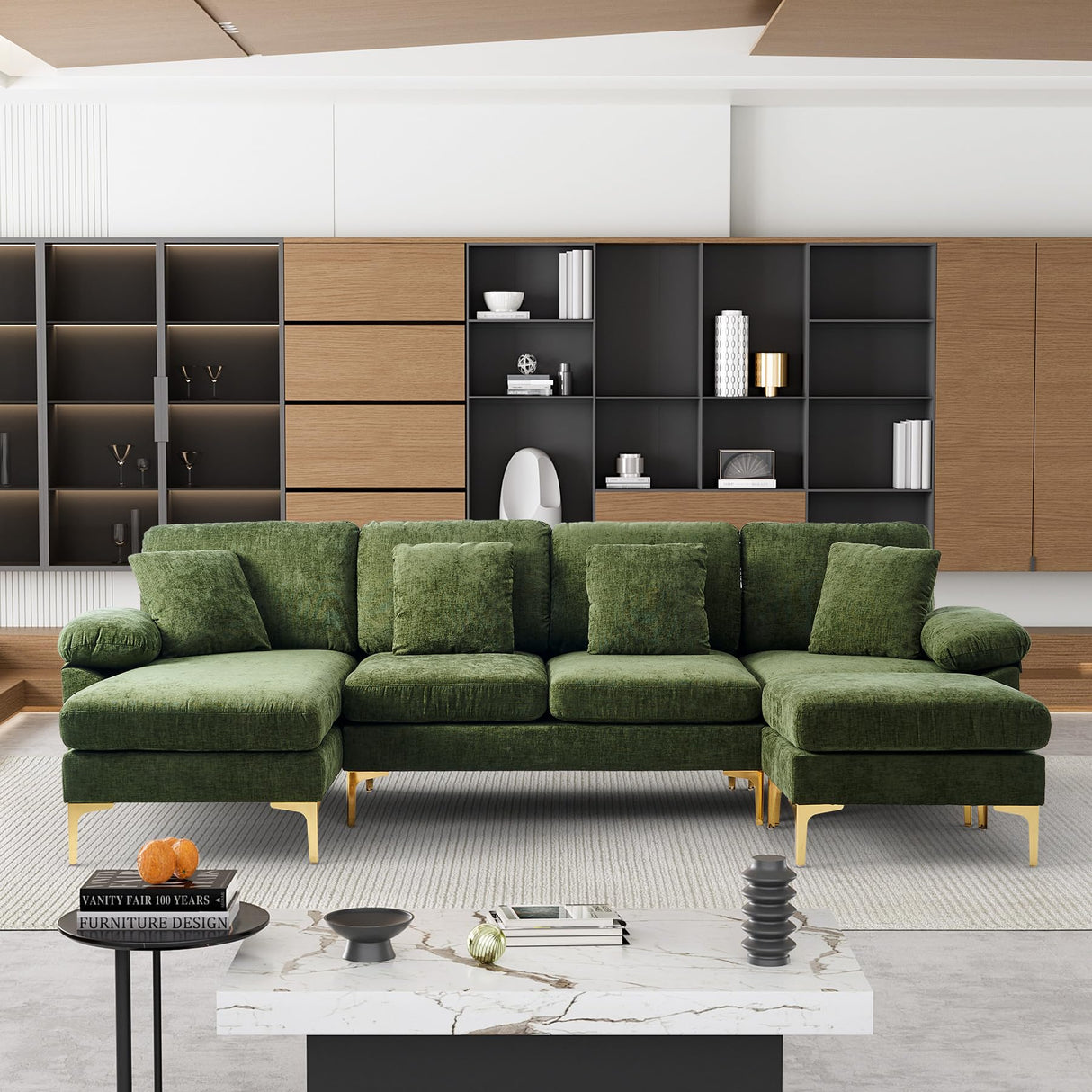 OUYESSIR U-Shaped Sectional Sofa Couch, 4 Seat Sofa Set for Living Room, Convertible L-Shaped Couch Set with Chaise Lounge, Ottoman and Pillows,114 inches (Olive Green) OUYESSIR