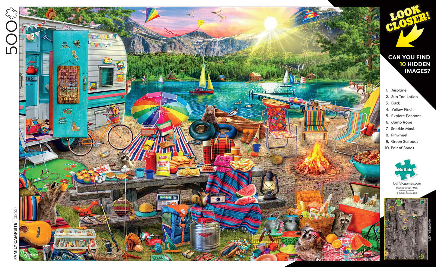 Buffalo Games - Aimee Stewart - Family Campsite - 500 Piece Jigsaw Puzzle with Hidden Images