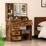 gihusrzx Makeup Vanity Desk with Mirror & Lights, Vanity Desk with 5 Drawers & Storage Shelves, Vanity Table with Chair, 3 Color Modes & Adjustable Brightness Dressing Table, Bedroom Retro Brown and gihusrzx