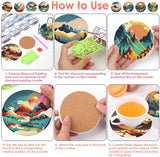 ijbnhd 8 Pcs Sunset Diamond Painting Coasters with Holder, Abstract Landscape Diamond Art Coasters Diamond Painting Kits for Beginners, Adults Art Craft Supplies ijbnhd