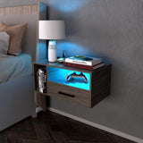 Bloddream Floating Nightstand with Charging Station and LED Light Strips, 21.3" Night Stand with Drawers, Floating Bedside with USB Ports and Outlets, Bedroom Furniture Bloddream