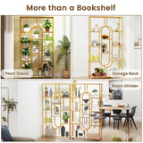 Giantex 5-Tier Bookshelf, 69" Tall Geometric Bookcase w/ 10 Open Shelves, Oval Shape, Modern Gold Display Shelf w/Metal Frame, Freestanding Storage Organizer for Living Room, Office Giantex