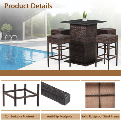 RELAX4LIFE 5-Piece Weatherproof Red Wicker Bar Set with Storage & Cushions for Outdoor Dining - WoodArtSupply