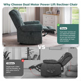 HUSFU Power Lift Recliner Chair for Elderly, Dual Motor Lift Chair with Heat and Massage,Lay Flat Lift Chair Infinite Position Sleeping Chair w/USB Ports and Remote Control,Chenille,Grey Blue HUSFU