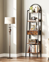 CHOEZON 5 Tier Ladder Shelf with Drawer, Tall Narrow Bookshelf with Storage, Industrial Ladder Bookshelf, Tall Corner Shelves for Living Room, Bedroom, Balcony, Rustic Brown and Black TCJ07BF CHOEZON