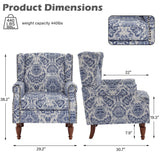 UIXE Floral Accent Chair, High Back Pattern Arm Chair for Living Room, Traditional Fabric Armchair Comfy Upholstered Sofa Reading Seat with Nailhead Trim & Retro Wood Legs - Navy UIXE