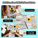 HuiJuKeJi Mini Sticker Printer Bluetooth Smart Pocket Inkless Thermal Printer with 11 Rolls Thermal Paper and Sticker for iOS&Android Print Pod, Portable Receipt Printer for Photo Note Memo (Yellow) HuiJuKeJi