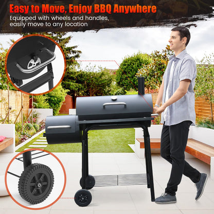 Realcook Charcoal Grills with Offest Smokers: Spacious Barrel Charcoal BBQ Grill | Barbecue Smoker Grill Combo for Outdoor Backyard Patio Camping Picnic and Party