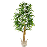 Warmplants Artificial Ficus Tree, 7ft Silk Fake Ficus Leaves Plant with Basket, Indoor Outdoor Faux Green Tree for Home Garden Office House Livingroom Décor Warmplants