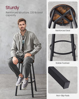 VASAGLE Bar Stools Set of 2, Bar Height Barstools with Back, Counter Stools Bar Chairs with Backrest, Steel Frame, Easy Assembly, Industrial, Rustic Brown and Black ULBC026B01V1 VASAGLE