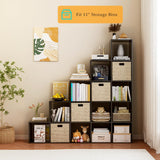 OSCHF Ladder Cube Storage Bookcase - Wooden L-Shaped 5-Tier Corner Shelf, Reversible 15-Cube Organizer for Home & Office, Black