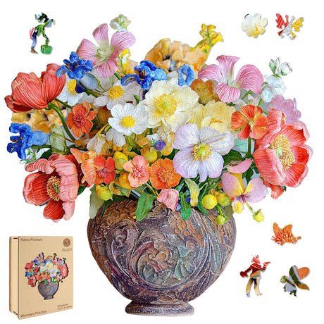 delobil Flower Wooden Puzzles for Adults, 200 Pieces Jigsaw Puzzles, Unique Shaped Medium Size Liberty Wood Puzzle Gift for Adults and Kids, Family Game 11'' x 11.3'' delobil