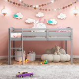 Giantex Twin Loft Bed with Ladder, Wood Low Profile Loft Bed with 30" Clearance & Safety Guard Rails, Space-Saving Loft Bed Frame for Kids Teens Junior, No Box Spring Needed, Kids Bed Frame, Grey Giantex