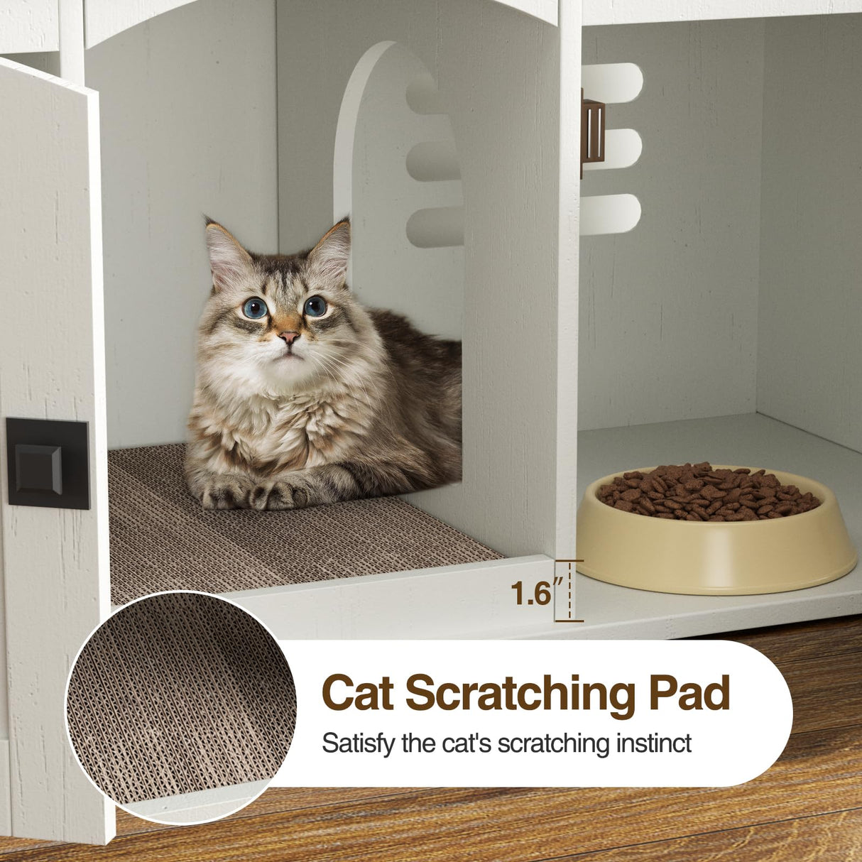 Halitaa Double Cat Litter Box Enclosure, Hidden Litter Box Furniture for 2 Cats, Farmhouse Cat House with Scratch Pad for 2 Litter Boxes, Wooden Enclosed Litter Box Furniture, Entryway Bench, White Halitaa