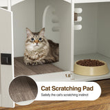 Halitaa Double Cat Litter Box Enclosure, Hidden Litter Box Furniture for 2 Cats, Farmhouse Cat House with Scratch Pad for 2 Litter Boxes, Wooden Enclosed Litter Box Furniture, Entryway Bench, White Halitaa
