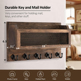 Nekon Mail and Key Holder for Wall Decorative, 11 Inch Wooden Wall Key Organizer with 5 Key Hooks, Wall Mount Storage Shelf for Entryway Hallway (Brown) Nekon