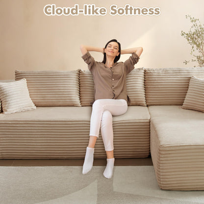 106" Cloud Sectional Couch with Chaise Longue,L Shaped Modular Modern Sofa,Comfy Corduroy Fluffy Couch with Deep Seat,No Assembly Required Couch for Living Room(Right,Plush Corduroy,Beige)