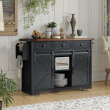 Merax 53.7" Kitchen Cart Island on Wheels with Power Outlet,Drop Leaf and 2 Sliding Barn Door,Farmhouse Wood Frame Storage Cabinet for Dining Room Merax