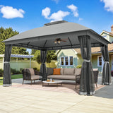 EROMMY 10 x 13 Patio Gazebo, Outdoor Waterproof Gazebo with Mosquito Netting, Sturdy Metal Canopy Gazebos with Double Air Roofs, Outdoor Tent for Backyard/Deck, Gray EROMMY