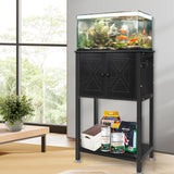 BEURUKU 5-10 Gallon Fish Tank Stand, Heavy Duty Aquarium Stand with Cabinet & Power Outlets for Fish Tank Accessories Storage, Double Tank Stand 20.5" L* 11" W Tabletop, 220LBS Capacity Black BEURUKU