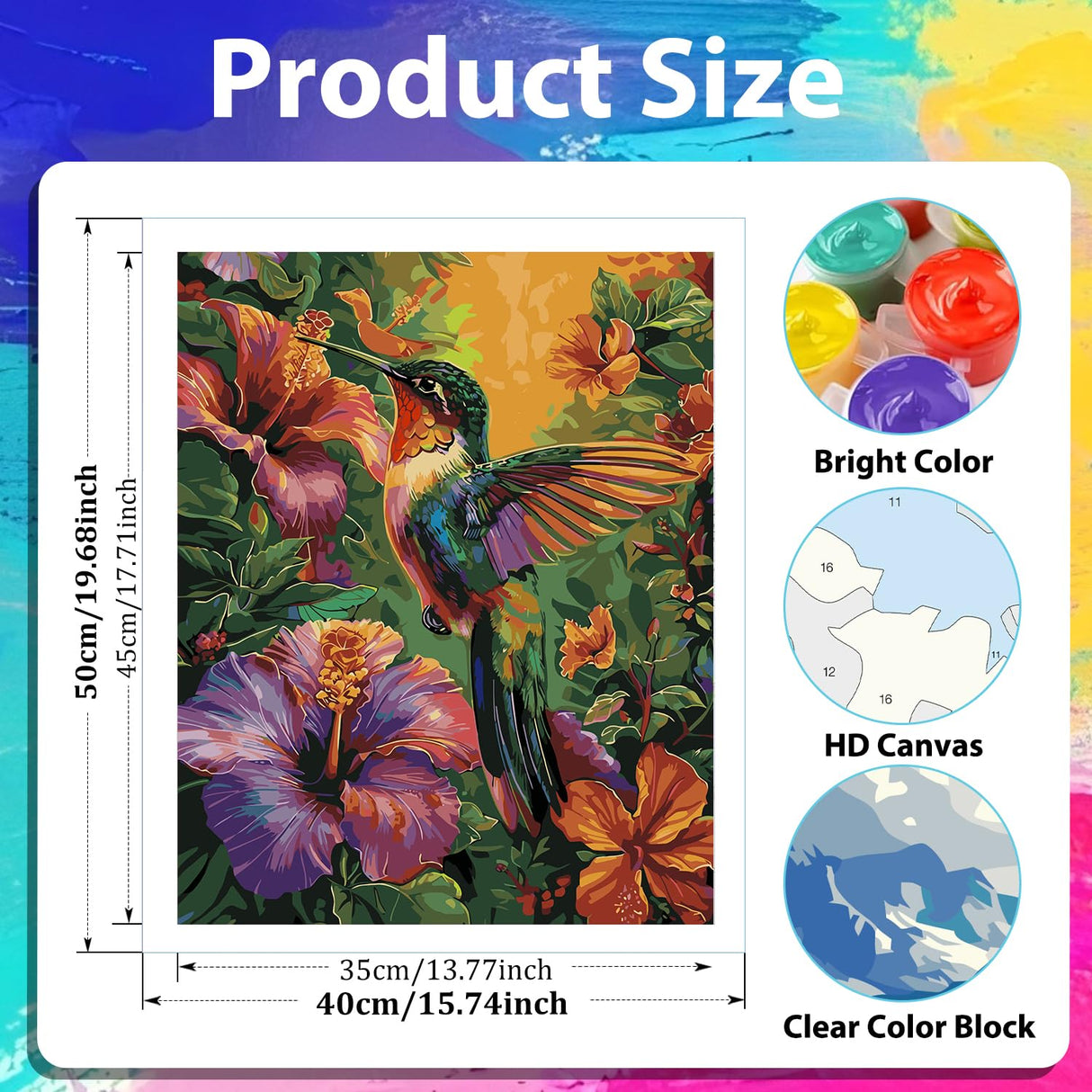 xcemhil Paint by Numbers Kit for Adults, Hummingbird Paint by Numbers for Adults, Paint by Numbers Kit for Beginner for Gift and Home Wall Decor 16x20 Inch xcemhil