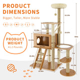 55'' Wood Cat Tree Modern Multi-Level Cat Tree Tower for Indoor Small & Large Cats with 2 Space Capsules Sisal Scratching Post Wooden Cat Condo Plush Top Perch and Dangling Toy Balls OUTGOODS