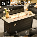 ovios 10 Pieces Patio Furniture Set, Outdoor Wicker Sofa Couch with Rocking Swivel Chairs Solar Lights Table Fire Pit, Modern Deep Seat Rattan Conversation Sets, Black ovios