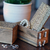 WHW Whole House Worlds Decorative Wood Boxes, Set of 2, CarvedLeaf and Vine Details, Removable Lids, Durable Brown Mango, 6 Inches WHW Whole House Worlds