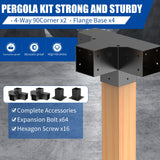 pergola Brackets 4x4 Woodworks Pergola kit Modular Modern Outdoor Pergola Hardware Kit DIY Elevated Wood Stand kit Includes 2 Bracket Shoulders 2 Boots for 4x4 (Actual: 3.5x3.5 Inch) Lumber Likeem