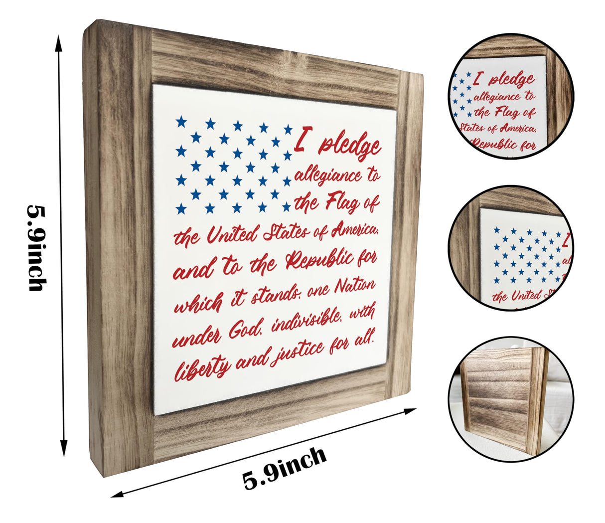 Patriotic Wood Plaque Sign, I Pledge Allegiance to the Flag of United States of America, Box Wood Plaques Desk Décor, American Flag Wooden Sign, 4th of July Wood Decoration, Independence Day Decor XJCUG