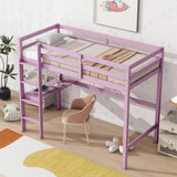 Bellemave Twin Loft Bed with Desk,Loft Bed for Kids, Boys, Girls,Wooden Loft Bed Frame,Built in Desk and Ladder, Pink（Rubber Wood） Bellemave