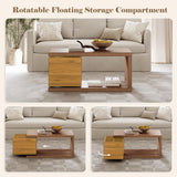 Yechen Modern Coffee Table with Hidden Storage, 1.4" Thick Long Expandable Rotating Coffee Table, Wood Rectangle Cocktail Table for Living Room,Walnut Yechen