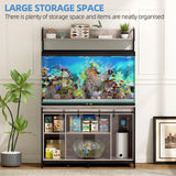 SYESWAY 55-75 Gallon Fish Tank Stand with Power Outlets, Heavy Duty Metal Frame Aquarium Stand with Barn Door, Turtle Reptile Terrariums Stand, 1000LBS Capacity, Grey SYESWAY