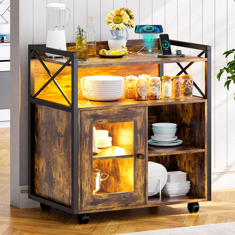 Lvifur RGB Buffet Cabinet with Wireless Charging Station,7 Dynamic&24 Static LED Sideboard with Human Sensor Light,360° Swivel Coffee Bar with USB&Type-C Port,Dining/Living Room,Kitchen Lvifur