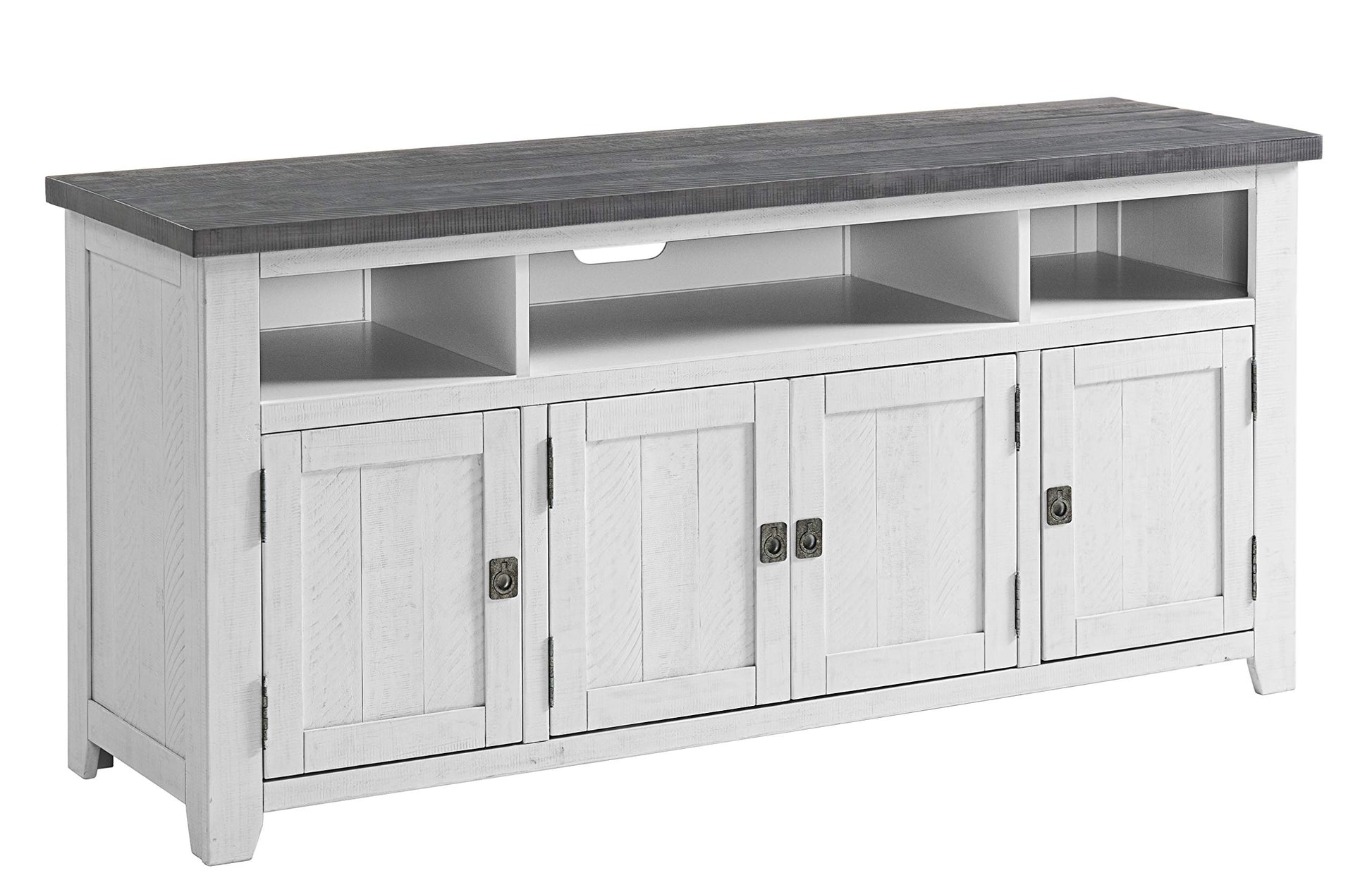 Martin Svensson Home Foundry 65" TV Stand, White Stain with Grey Top - WoodArtSupply