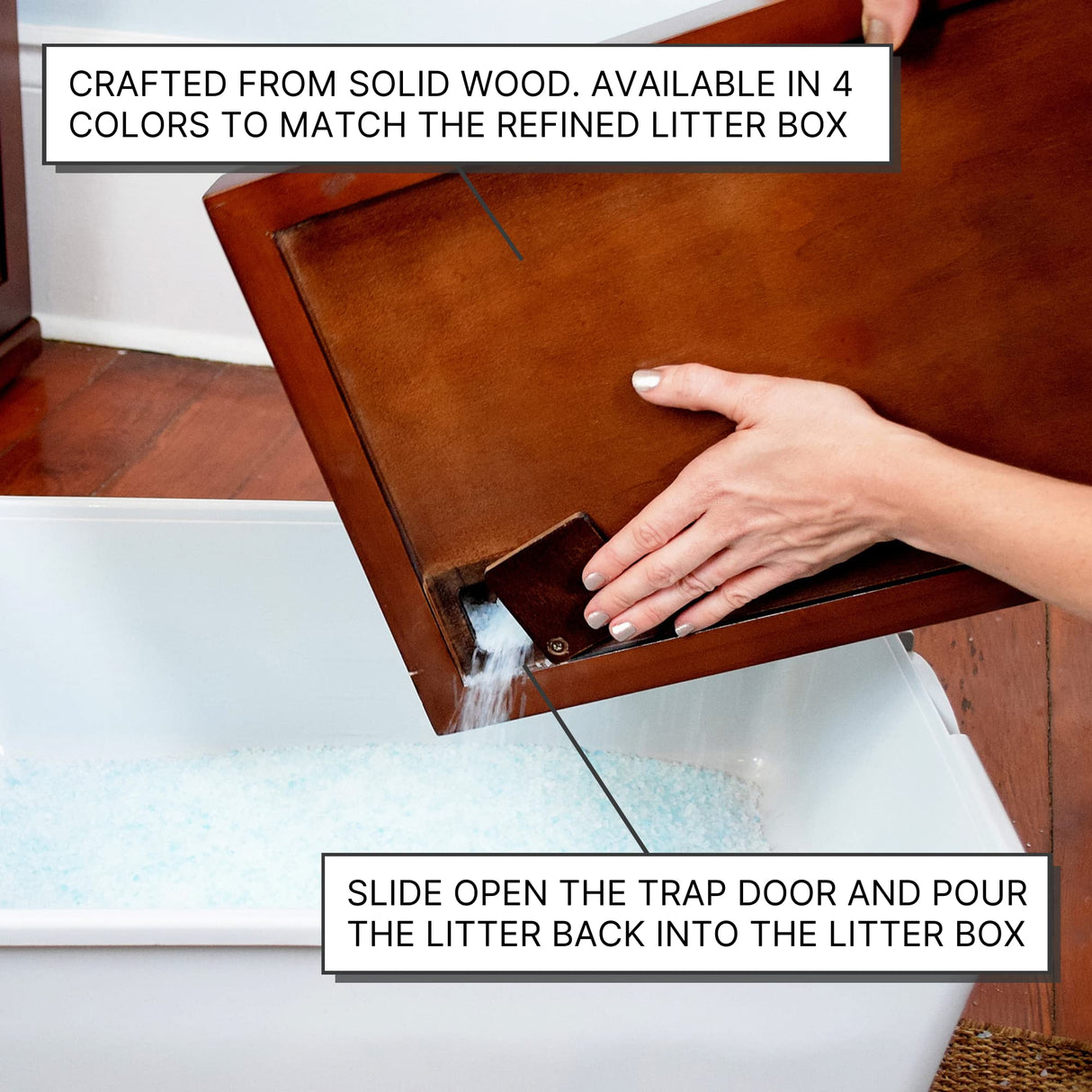THE REFINED FELINE Litter Catch for The Refined Litter Box Enclosure Cabinet, Solid Wood with Slots to Catch Stray Litter As Cats Exit The Litter Box, Trap Door for Easy Emptying, Black Espresso THE REFINED FELINE