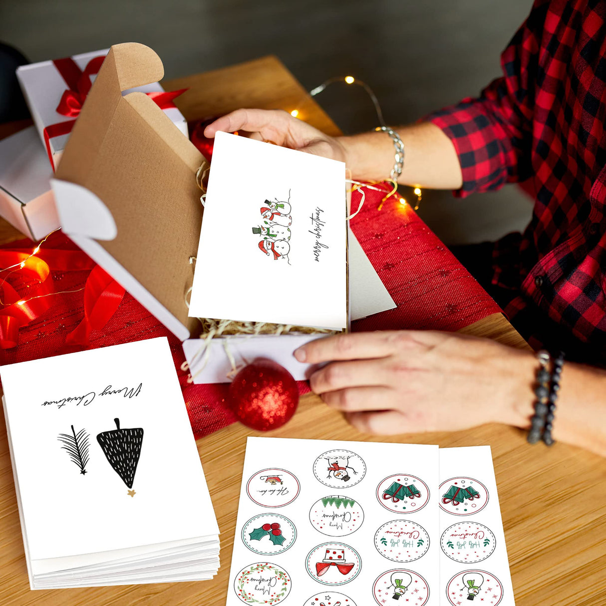 ZICOTO Beautiful Modern Christmas Cards Set of 20 - Incl. Bulk Envelopes, Matching Stickers And Storage Box - Perfect to Send Warm Holiday Wishes to Friends and Family ZICOTO
