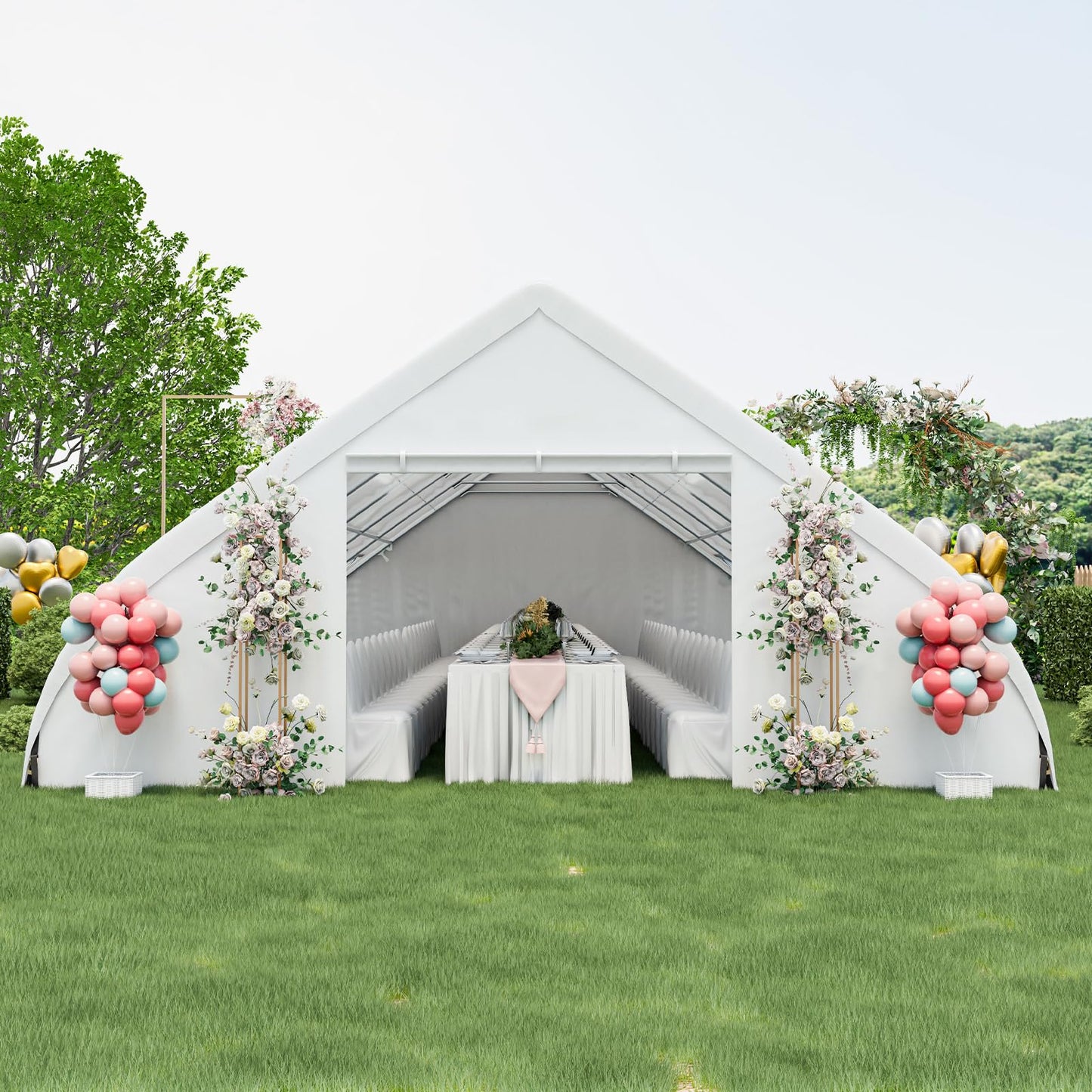 Tangkula 20x40 Ft Heavy Duty Party Tent, Large White Event Tent with Sidewalls, Zippered Door & 12 Windows, Outdoor Wedding Tent with High Strength Galvanized Steel Frame for Patio, Backyard, - WoodArtSupply