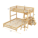 BIADNBZ Twin Over Full L-Shaped Bunk Bed with Integrated Desk and Storage Drawers, Solid Wood Construction in Natural Finish BIADNBZ