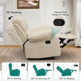 YITAHOME Rocker Recliner Chair with Heat & Massage, Faux Leather Recliner with Overstuffed Armrest, 360° Swivel, Manual Reclining, Rocking Function & Side Pocket for Living Room,Beige YITAHOME