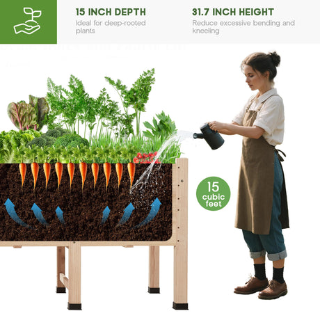 Amerlife 8x2 Ft Raised Garden Bed, 16 Inch Depth Featuring Legs, Drainage Holes, Ideal for Vegetables, Flowers, Herbs, Elevated Wood Planter Box for Balcony, Patio, Backyard, Easy Assembly Amerlife
