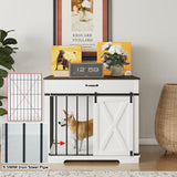 Aoowow Dog Crate Furniture 38" Wooden Dog Kennel Indoor with Sliding Barn Door,Heavy Duty Dog Crate Decorative Dog House with Drawer Dog Cage End Table for Small Medium Dogs,White Aoowow
