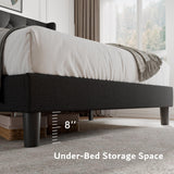 iPormis King Size Platform Bed Frame with Button Tufted Headboard, Upholstered Bed Frame with Solid Wooden Slats, 8" Underbed Space, No Box Spring Needed, Noise Free, Easy Assembly, Black iPormis