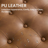 obmedin 31.5" Large Round Storage Ottoman, Upholstered Tufted PU Ottoman Coffee Table, Large Footrest with Solid Wooden Legs and Nailheads, Side Table for Living Room Bedroom Office, Brown obmedin